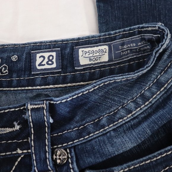 MISS ME Boot Cut Blue Jeans JP5909B2 Boot w/ Flap Pockets Size 28 - Picture 6 of 8